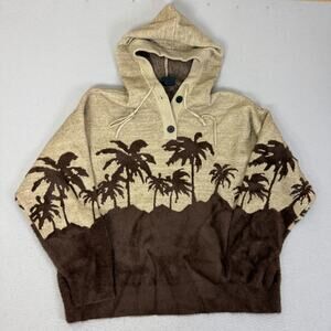 PCLP King Palm Knit Hoodie M Brown Beige Fuzzy Palm Tree Heavyweight Sweater